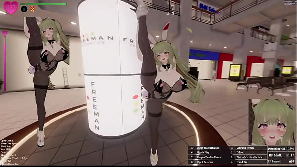 [Hentai Game][3D]Secrets of Exposure,Green hair Bunny Girl Exposing in a mall