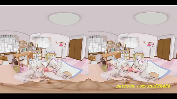 VR180 mmd FuwaMoco BlowJob 3d hololive Hentai